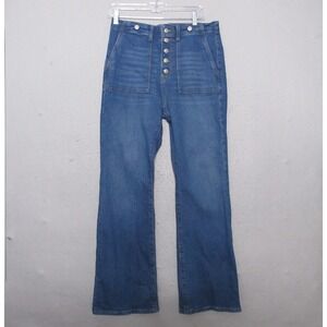 Loft‎ The Slim Flare Jeans 29 8 Button Fly Patch Pockets Capsule Wardrobe 2024